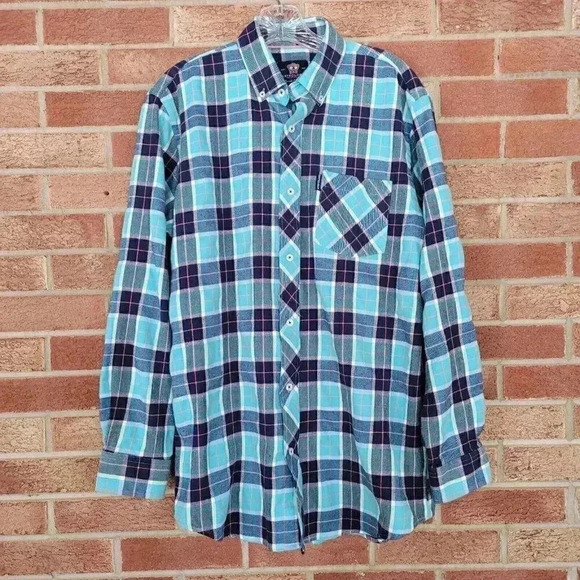 Bartholomew Flannel Collection Button Up Shirt Men's Size Medium Blue Plaid - Picture 1 of 7